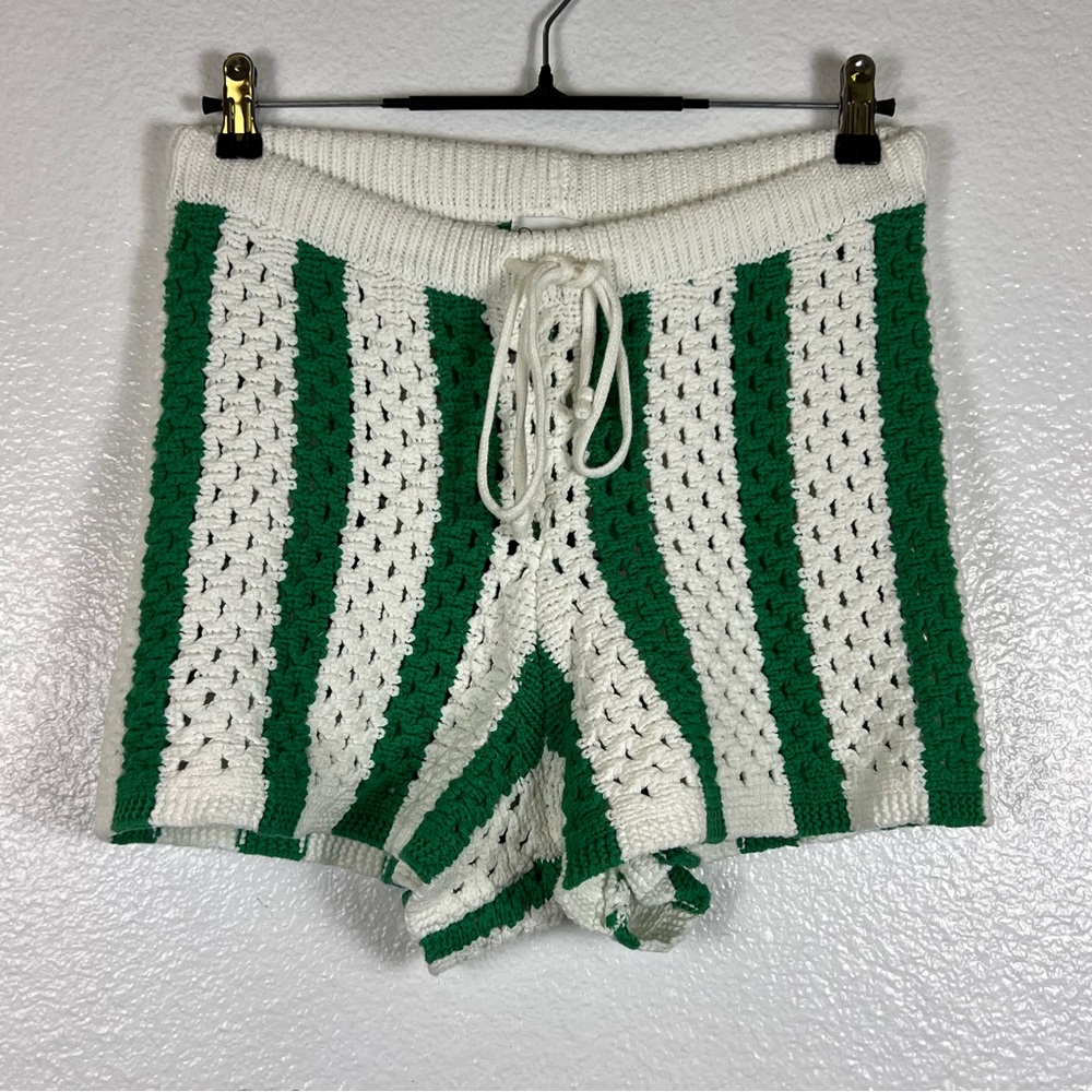 Chic High Waist Crochet‎ Shorts - Green & White